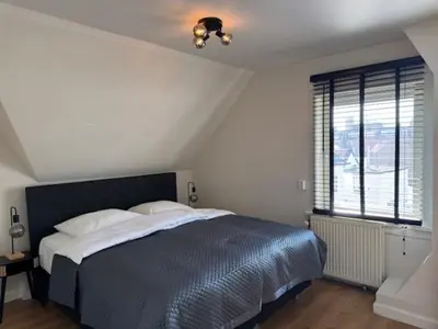 a bedroom with a bed and a ceiling fan at Sunny Beach in Zandvoort
