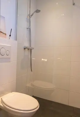 a bathroom with a toilet and a shower at Zeemeeuw in Egmond aan den Hoef
