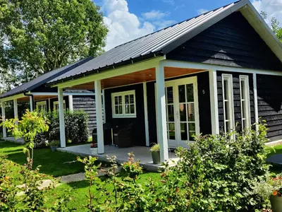 a small house with a black roof at Park De Driesprong in Nieuwveen