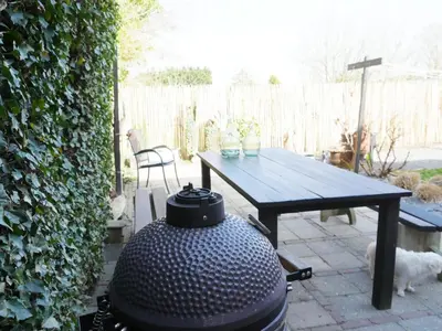 a grill and a picnic table with a biryaniarma at Karibu in Tuitjenhorn