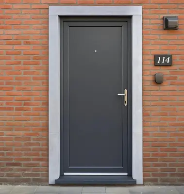 a black door on the side of a brick building at Bed & Beach 114 in Noordwijk aan Zee