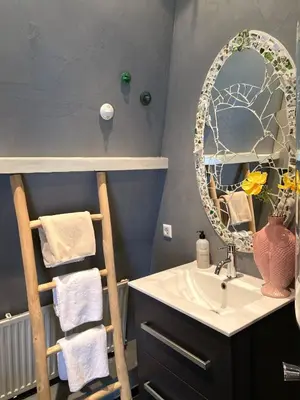 a bathroom with a sink and a mirror at Bubbles & Bed in Bilthoven