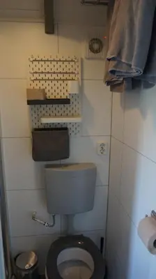 a small bathroom with a toilet in a room at Bed and Breakfast Het schapenlandje in Waarland