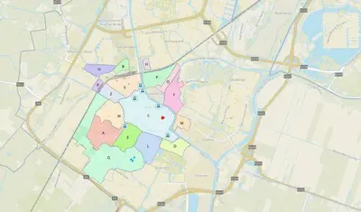a map of a city with different colored at De Laat Vintage in Alkmaar