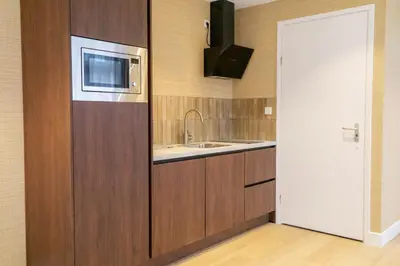 a kitchen with a sink and a microwave at Boerderie De Gouden Leeuw in Voorschoten