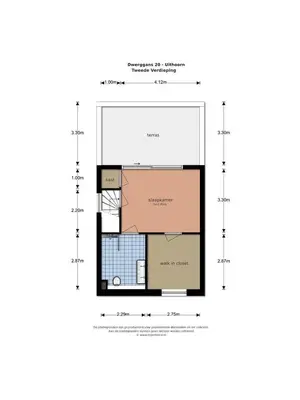 a floor plan of a house at Lil Amsterdam Topfloor a room ensuite with balcony in Uithoorn