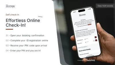 a hand holding a iphone displaying the effectiveness online check in at Hotel Zeedijk City Centre in Amsterdam
