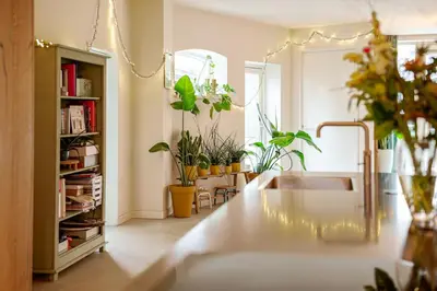a kitchen with potted plants and a kitchen sink at La Casa Goudacito in Gouda