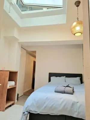 a bedroom with a bed and a skylight at New Apartment in the Heart of Amsterdam in Amsterdam
