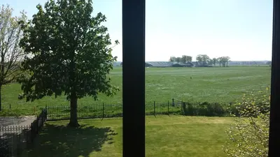 a window view of a field with a tree at B&B Krachtwijk in Soest