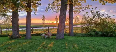 a person sitting on a bench next to trees at B&B Krachtwijk in Soest