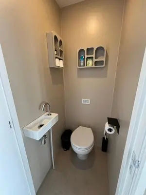 a small bathroom with a toilet and a sink at Bed en B-ootje in Bunschoten
