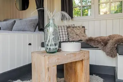 a glass vase sitting on top of a wooden table at Nature lovers Amsterdam Zaandam in Wijdewormer