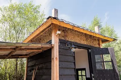 a log cabin with a gambrel roof at Nature lovers Amsterdam Zaandam in Wijdewormer