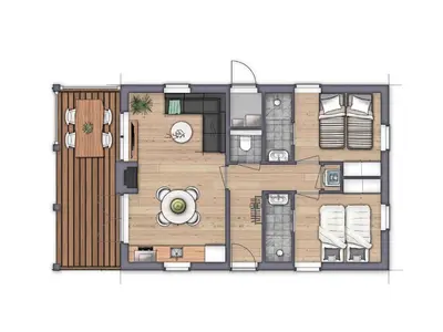 a floor plan of a small apartment at Bungalow near Dutch Coast & Forest in Noordwijk