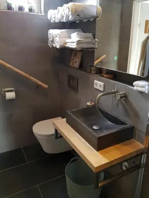 a bathroom with a sink and a toilet at B&B Purmavida in Purmerend