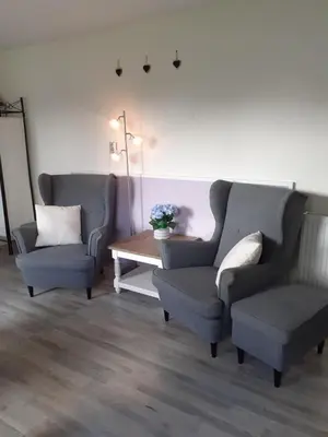 a living room with two chairs and a table at Dirosa in Onderdijk