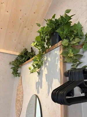 a shelf with potted plants on a wall at Saltéa Beach House Noordwijk in Noordwijk aan Zee