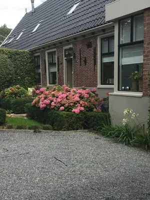 a house with pink flowers in front of it at Agapanthus bed and breakfast in Hoogkarspel