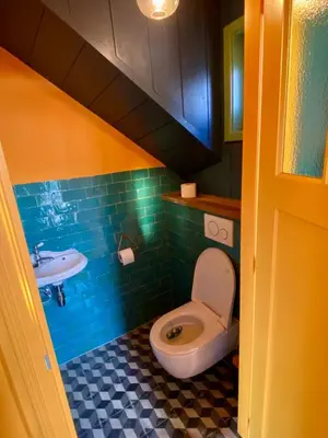 a bathroom with a toilet and a sink at House next to Amsterdam in Landsmeer