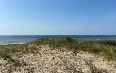 a sandy beach with the ocean in the background at Cozy Home In Bergen Aan Zee With Wifi in Bergen aan Zee