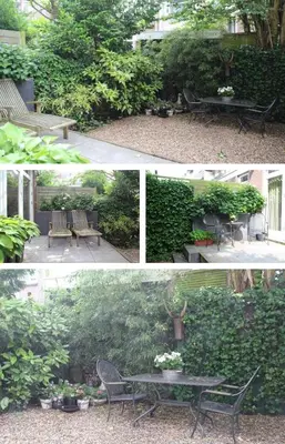three pictures of a picnic table in a garden at Treasure in Amsterdam