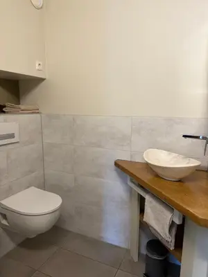 a bathroom with a white toilet and a sink at Zeegroen in Zandvoort