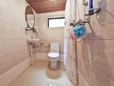 a small bathroom with a toilet and a window at Characteristic country house with wellness