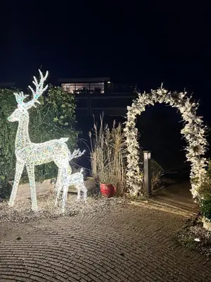 a christmas decoration of a deer and a baby giraffe at Woonboot De Witte loosdrechtse plassen in Loosdrecht
