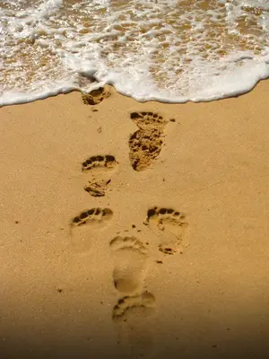 a pair of footprints in the sand on the beach at Little Betsy in Zandvoort