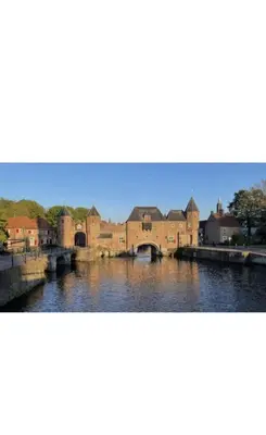 two pictures of a city with a river and a bridge at Cozy two-room city center apartment with garden in Amersfoort