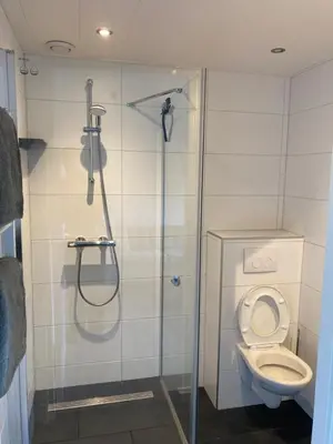a bathroom with a shower and a toilet at Boomzicht in Ter Aar