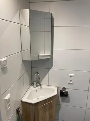 a bathroom with a sink and a mirror at Boomzicht in Ter Aar