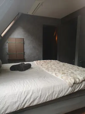 a bedroom with a large white bed in a room at Noorse Viking kamer en suite in Westbeemster