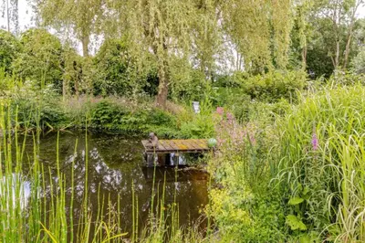 a bird sitting on a dock in the water at Reijgershof - Bali Suite with private terrace in Amsterdam