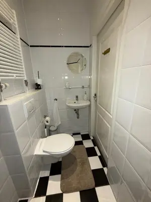 a white bathroom with a toilet and a sink at Manor Suite Amsterdam in Amsterdam