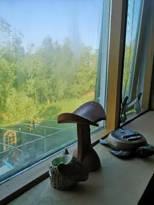 a window sill with a lamp on a table at South African lodge in Westbeemster