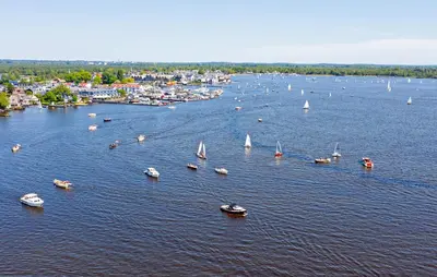 an aerial view of a large body of water with boats at Stunning Home In Vinkeveen With Sauna in Vinkeveen