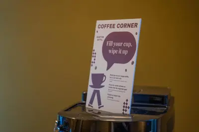 a coffee container with a sign on top of it at The Guesthouse in Gouda