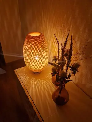 two vases with flowers on a table with a lamp at Kintsugi in Alphen aan den Rijn