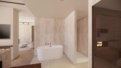 a bathroom with a white tub and a tv at Spaarnwoude Park Hotel in Velsen-Zuid