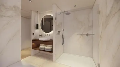 a bathroom with a shower and a sink at Spaarnwoude Park Hotel in Velsen-Zuid