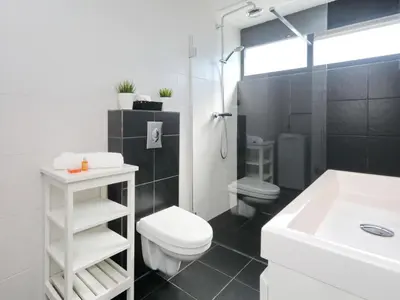 a white bathroom with a toilet and a sink at Holiday Home Zonneschijn by Interhome in Noordwijkerhout
