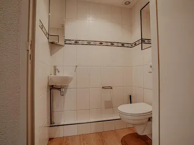 a bathroom with a toilet and a sink at Houseboat Woude Uitgeest in Uitgeest