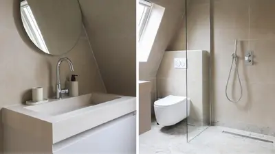 a bathroom with a sink and a toilet and a mirror at Dam Residence - Boutique Hotel in Zaandam