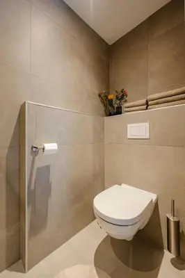 a bathroom with a white toilet in a room at Stylish apartment near Amsterdam in Badhoevedorp