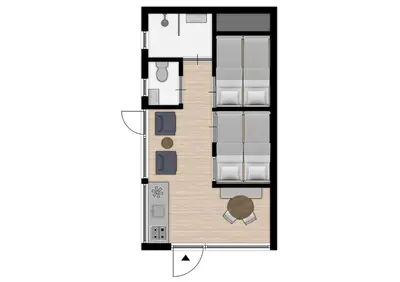a floor plan of a small house at Cabana's direct op het strand in Zandvoort