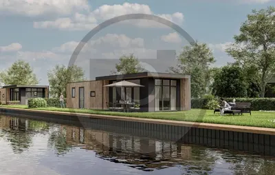 a rendering of a modular house next to a river at Cozy Home In Vinkeveen With Harbor View in Vinkeveen