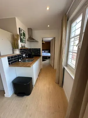 a kitchen with a sink and a counter top at Little Village - Noordwijkerhout in Noordwijkerhout