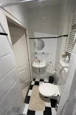 a small bathroom with a toilet and a sink at Maison Lumière - Private Rooftop terrace in Amsterdam